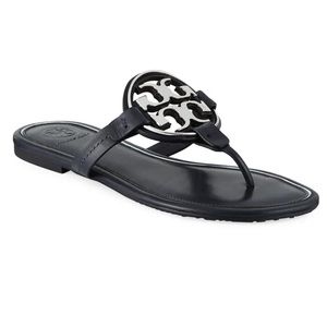 Tory Burch Miller Metal Logo Thong Sandal in Perfect Navy/Ivory/Navy HTF